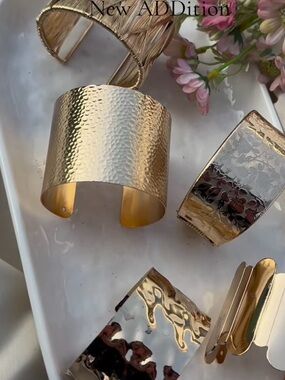 5 Gold Hammered Cuff Bracelet -